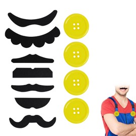 4 Yellow Buttons 7 mustaches for Mario Luigi Mario Bros Party themed Adult kid Cosplay Costume