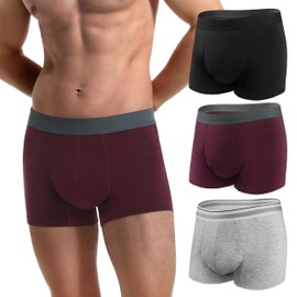 REELINDRY Men’s Incontinence Underwear 2.3 oz Absorbency Protection Adult Leak Proof Boxer Briefs Washable Bladder Leakage Cotton 3 Pack (1 Black-1 Light Gray-1 Maroon, 2XL)