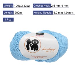 Rebower Cotton Yarn,100% Cotton Soft Knitting Yarn [for Hand DIY Bag Cushion Crocheting Knitting Projects Home Decor], -4 Skeins/4×218yards/4×4.54oz/Sky Blue