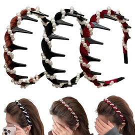 satasiam 3 Pack Vintage High Cranium Artificial Pearl Hairband, New Elegant Pearls Headbands for Women Girls, Decorative Hair Bands Fashion Hair Accessories Gifts