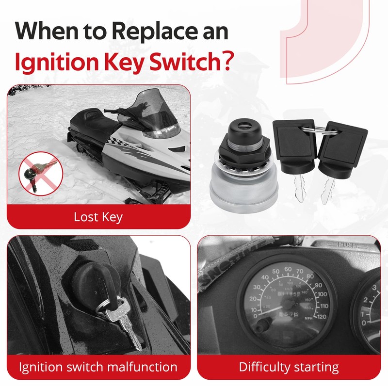 JAVIK Ignition Key Switch Compatible with Polaris Snowmobile 1991-1999 400