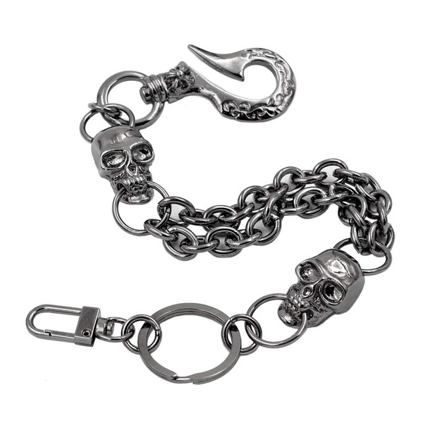 UNIQSUM Double Ring leash Skull Hook Keychain Biker Punk Wallet