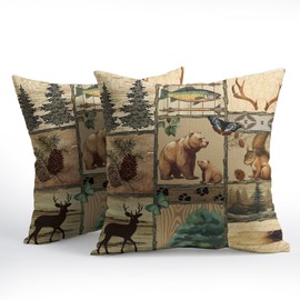 Granbey Rustic Cabin Throw Pillow Covers - Bears Pillow Cover 18 x 18 Inch Country Nature Wildlife Pillow Case Bear Moose Pillows Cushion Covers Decorative for Couch Bed