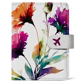 Passport Holder for Travel Essentials, RFID Blocking Leather Cover Wallet with Magnetic Closure, Aesthetic & Cute Passport Book Case for Women and Men - Floral