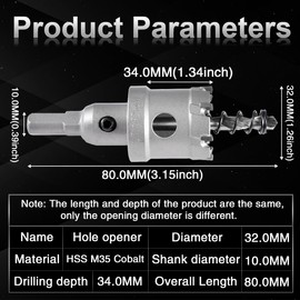KATUR TCT Carbide Hole Saw Drill Bit 32mm, Tungsten Carbide Tipped Hole Cutter, Heavy Duty Industrial Grade Hole Cutter for Stainless Steel, Metal, Iron, Alloy, Copper, Wood, Plastics