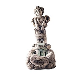 Outdoor Water Fountain With LED Lights, Lighted Cherub Angel Fountain With Antique Stone Design for Decor on Patio, Lawn and Garden By Pure Garden 10.25x15