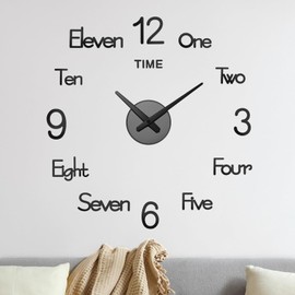 M METERXITY 1-Pack 3D DIY Wall Clock,28 Inch Modern Frameless Silent Clock Decor with Number Sticker for Living Room/Office/Home/Surface Wall Decor [Black]