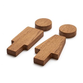 Door Sign Beautiful Decorative Wooden Restroom Bathroom Wardrobe WC Toilet Room Humor Funny Sign Solid Oak Men Women Sign Invalid Sign (Brown, Shapes)
