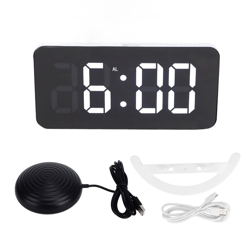 LED Digital Alarm Clock USB Charging Mirror Clock with 4