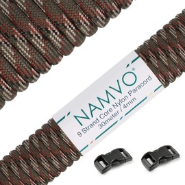Namvo Mil Spec Type III Nylon Parachute Cord, 9 Inner Strands Strong Breaking Strength 4 mm Diameter 100 Feet 550 Paracord Light Camo