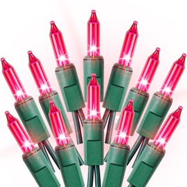 Christmas Lights Indoor Outdoor 100 Count Incandescent Lights UL Certified Connectable Christmas Tree Lights with Green Wires for Xmas, Wedding, Holiday, Party, Home, Valentines Day Decoration(Pink)