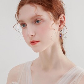 Sterling Silver Dangle Earrings for Women, Hypoallergenic Silver Drop Earring with Amethyst Cubic Zirconia Teardrop Drop Linear CZ Hook Earring Jewellery Birthday Christmas Gifts for Her Girls