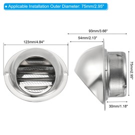 PATIKIL Exhaust Air Vent Cover 3.2 Inch, Stainless Steel Wall Vent Cover Round Exhaust Grille Ventilation Outlet Duct Air Vent Dryer Hood for HVAC System