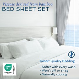 Hotel Sheets Direct 4 Piece Bed Sheet Set King Size, 100% Viscose Derived from Bamboo Sheets Set with 2 Pillowcases, Cooling & Breathable Luxury Bedding, Moisture-Wicking & Silky Soft Texture, White