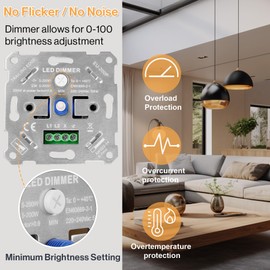 URing Dimmer Switch LED Dimmer 230 V Dimmer Switch for Dimmable LEDs/Halogen 5-200 W Dimmer for LED Lamps, Flush-Mounted Light Switch, Dimmable Rotary Dimmer with White Cover Plate, Without Clamping