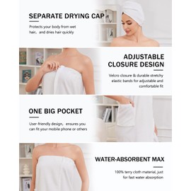 Vislivin Wrap Towel Robe for Women Shower Wraps Robe with Hair Towel Adjustable Closure Bathrobe White XL