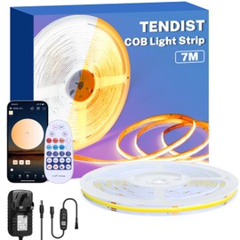 TENDIST COB Led Strip 7M, 3000-6500K CRI90+ Led COB Strip Light, 24V Super Bright Dimmable Warm White to Cool White Ruban Led COB, COB LED Strip Light for Interior Decoration (3000-6500K, 7M)