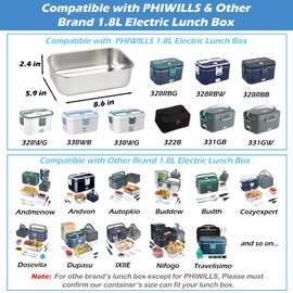 PHIWILLS 1.8L Electric Lunch Box Inner Container, 1.8 Liter Removable Food Container, Replacement 304 Stainless Steel Tray, Dishwasher Safe
