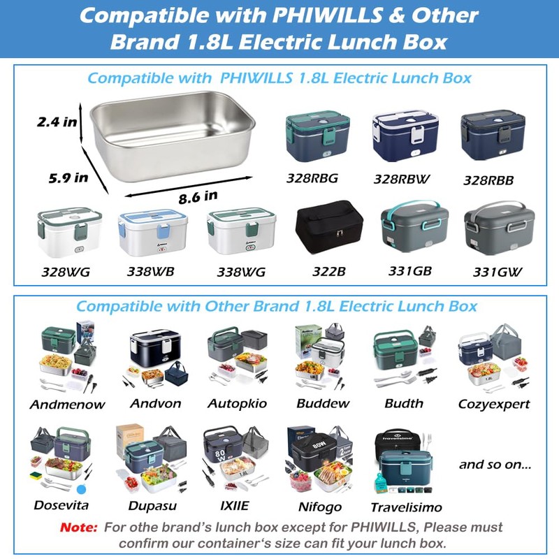 PHIWILLS 1.8L Electric Lunch Box Inner Container, 1.8 Liter Removable