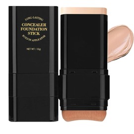 Base de Maquillaje en Barra Hidratante y Ligera 2 en 1, Foundation Stick with Built-In Brush, Acabado Mate, Cubrir Manchas, Larga duración, Resistente al Agua, Para Todo Tipo de Piel (Nature, 15g)