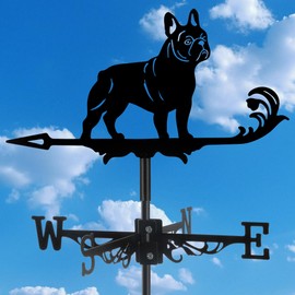 French Bulldog Weather Vane, Black Metal Dog Weathervane Roof Mount, Wind Direction Indicators Wind Measuring Tool Outdoor, Wind Vane Ornament Decoration for Shed Garden Yard Farmhouse Patio Decor