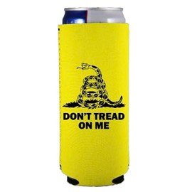 PKM Collapsible Neoprene Can Coolers Texas Flag Baseball Make America Great Again Reagan Bush 84 -Dont Tread on me - Trump 2024 (Yellow Gadsden Flag Dont Tread on Me, Slim Can Cooler)