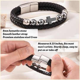 Tarsus Christian Gifts for Men, Leather Mens Cross Bracelet Religious Jewelry Catholic Confirmation Gifts for Adults Men Teens