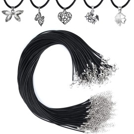 60 Pcs Waxed Necklace Cord, Adjustable Necklace Cords Necklace String,1.5mm Waxed Necklace Cord with Lobster Clasp for Charms Pendants, DIY Bracelet Necklace, Jewelry Making Supplies(Black)