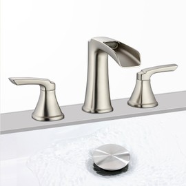 Brushed Nickel Waterfall Bathroom Faucet, Sanliv 3-Piece Widespread Bathroom Sink Faucets, 2-Handle Vanity Faucet for 3-Hole Sinks 4-8 Inch with Pop-Up Drain, Brushed Nickel