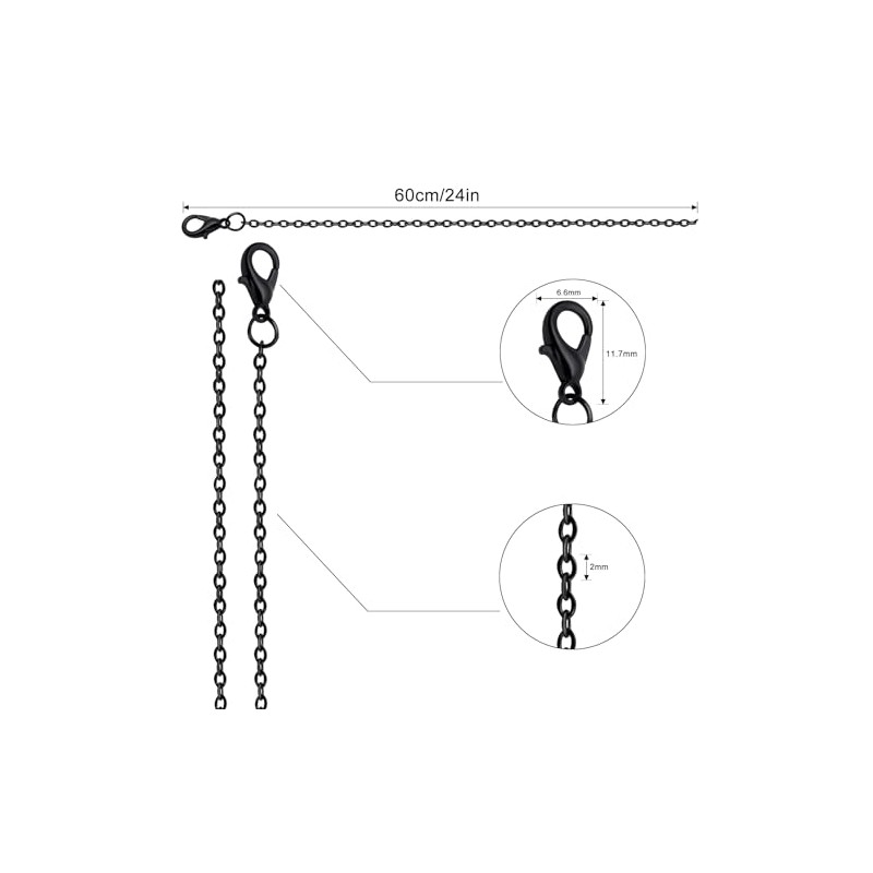 Lemonkey 24 Pack Necklace Chains Bulk,Black Plated DIY Cable Link
