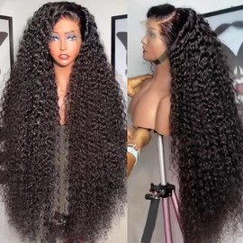 250% Density Deep Wave Lace Front Human Hair Wigs For Black Women 13x6 Mongolian Deep Curly Lace Front Wig Human Hair Pre Plucked Deep Wave Frontal wig Full And Thick (26Inch, 13x6 Wig)
