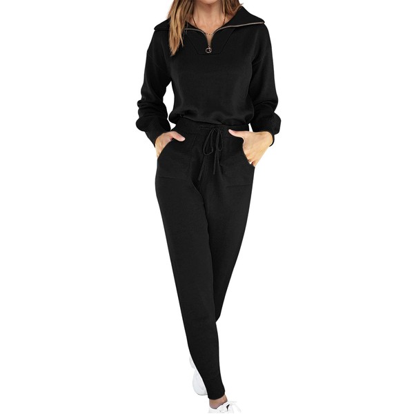 ANRABESS Women's Two Piece Outfits Sweater Sets Long Sleeve Zip
