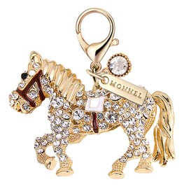 MONNEL MC331 Crystal Big 3D Horse Lobster Clasp Charm for Women with Velvet Bag (Gold,1 Piece)