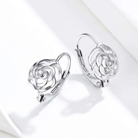 Qings Sparkling Rose Flower Hoop Earrings 925 Sterling Silver Love Tiny Inlaid Cubic Zirconia as Gift for Women and Girls