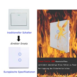 Useelink WiFi Smart Light Switch, Home Switch, Intelligent LED Light Switch with Touchscreen and Dimming Function, Compatible with Alexa Echo/Home, Timer, White, 3-Way (2 Gang-2 Pieces)