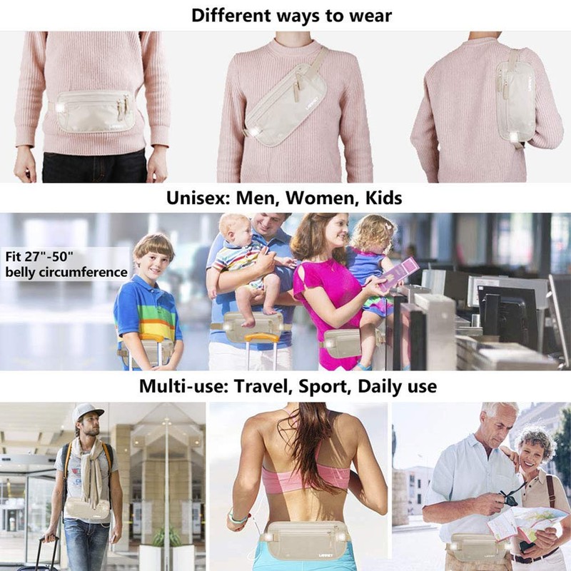 Waist Belt Bag, Travel Money Belt Mesh Lining Elastic Security