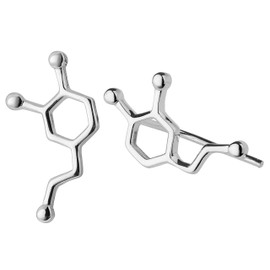 ScienceFox Dopamine Molecule Earrings - 925 Sterling Silver - Finished with Rhodium, 14k Gold & 18k Rose Gold - Happiness Hormone Jewelry for Science Enthusiasts (925 Sterling Silver)