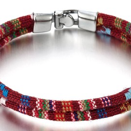 COOLSTEELANDBEYOND Pulsera de algodón de dos hebras azul marino tribal tibetano para hombre y mujer, 7 8 7 inch, Cuero, no aplica
