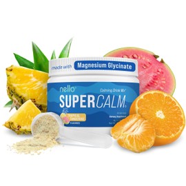 Nello Supercalm Powdered Drink Mix Tub, Cortisol Reducer* and Sleep Aid Supplement, L Theanine, Ksm-66 Ashwagandha, Magnesium Glycinate, Vitamin D 3, No Sugar, Non GMO, 30 Ct, Tropical Tangerine
