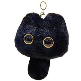 MXHBSTP Fluffy Keyring, Pom Pom Keyring, for Plush Item Enthusiasts and Accessory Enthusiasts, Petite and Lifelike Keychain Accessories, Black Handmade Blusher Cat Ornament