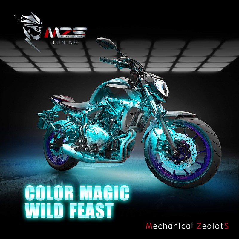 MZS 8Pcs Motorcycle LED Light Kit, Multi-Color Neon RGB Strips