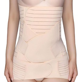 3-in-1 Abdominal Belt After Birth, Recovery Belt M L XL with Pelvic Belt, Breathable, Belly Band Belly Belt Women, Bandage After Pregnancy, Abdominal Support Belt Women, Black Beige (Beige, M)