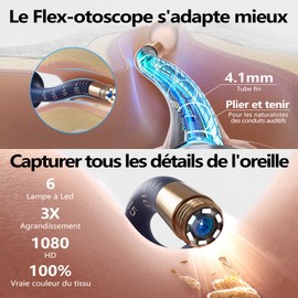 Otoscope Sans Fil Flexible, Pince à épiler Visuelle Indolore, Kit de Nettoyage D'oreilles Portable Pour Adultes/Enfants (Bleu foncé, EarsighI35R)