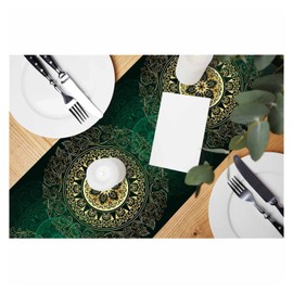 HOSNYE Table Runner Green Gold Vintage Mandala Floral,Cotton Linen Table Runner Decoration for Kitchen Family Dinner Table Holiday Party Farmhouse Style 13 x 72 Inch