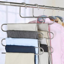 devesanter Pants Hangers Non-Slip S-Shape Trousers Hangers Stainless Steel & Rubber Clothes Hangers Closet Storage Organizer for Pants Jeans Scarf (6 Pack with 10 Clips)