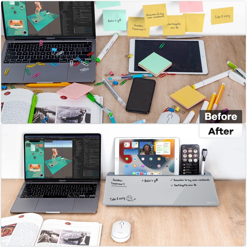 Varhomax Glass Desk Whiteboard with Storage, Desktop Organizer to-do List