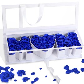 Thiccywoov Mother's Day Flower Box with 30 Scented Flowers Mom Letter Shaped Fillable Mom Floral Gift Packaging for Arrangement for Mother's Day, Birthday Gift(White Box, Blue Flower)