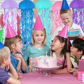 Paper Lantern Decoration, Pack of 6 Jellyfish Paper Lanterns, Ocean Lanterns, Lampshade, Mermaid Birthday Decoration, Ocean Theme Party Supplies for Children Theme Party