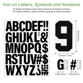 30 Sheets 374 Pieces Iron on Letters and Numbers, 8 Inch 0-9 Iron on Numbers & 2 Inch A-Z Heat Transfer Vinyl Letters for Clothing DIY Crafts Team Uniform Sports Football Basketball T-Shirt Printing