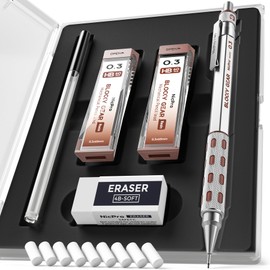 Nicpro GraphGear 0.3 mm Mechanical Pencil Set in Case, Metal Mechanical Pencils with HB Leads, Eraser, Pencils for Professional and Adult Art Writing, Drawing